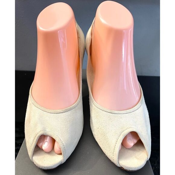 Roberto Del Carlo Panna Off White Suede Peep Toe Heels Women’s Shoes 40.5/10.5 M - Picture 1 of 12